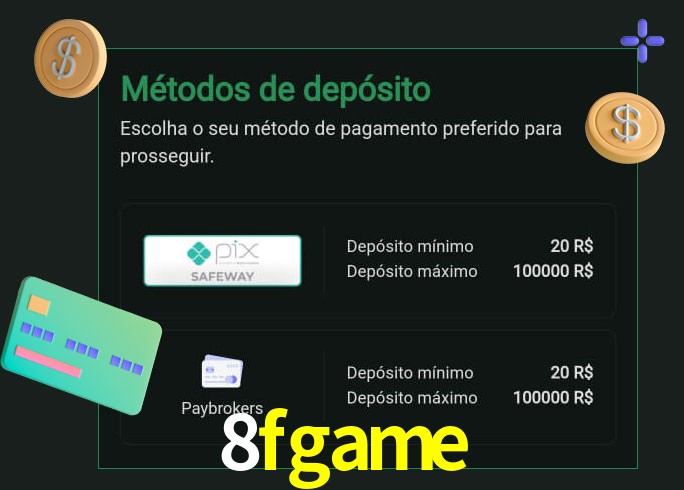 O cassino 8fgame oferece uma grande variedade de métodos de pagamento